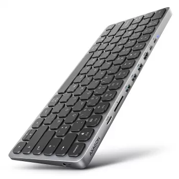 Axagon HMC-KB-GE, hub USB 5Gbps con tastiera, HDMI 4K/60Hz, 3x USB-A, SD/mSD, audio, PD 100, layout tedesco