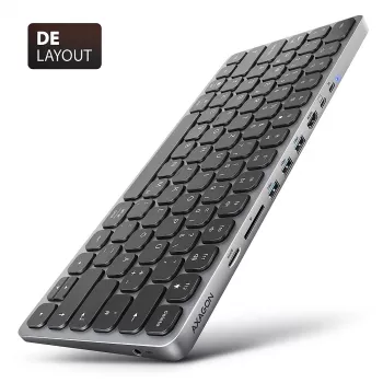 Axagon HMC-KB-GE, hub USB 5Gbps con tastiera, HDMI 4K/60Hz, 3x USB-A, SD/mSD, audio, PD 100, layout tedesco
