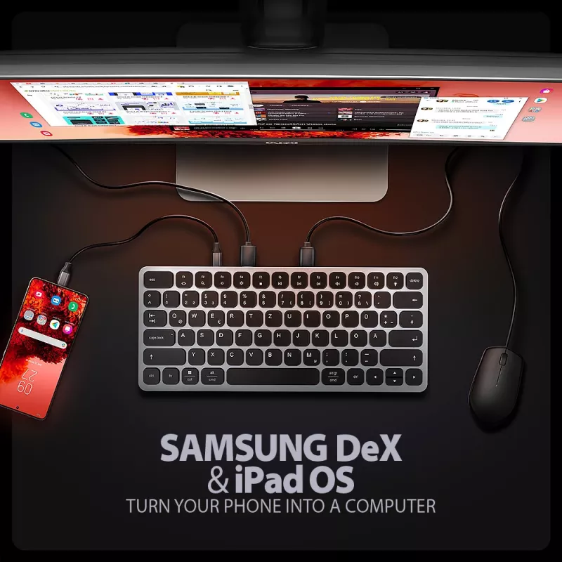 Axagon HMC-KB-GE, hub USB 5Gbps con tastiera, HDMI 4K/60Hz, 3x USB-A, SD/mSD, audio, PD 100, layout tedesco