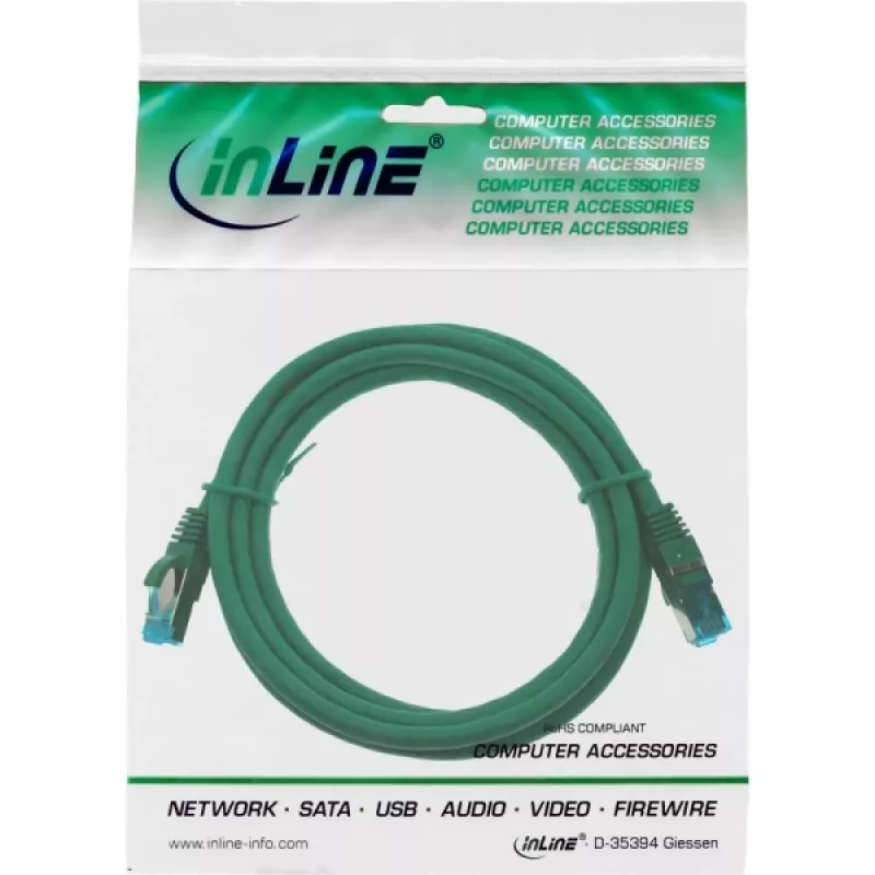 Cavo patch InLine S/FTP PiMF Cat.6A halogen free 500MHz verde 3m