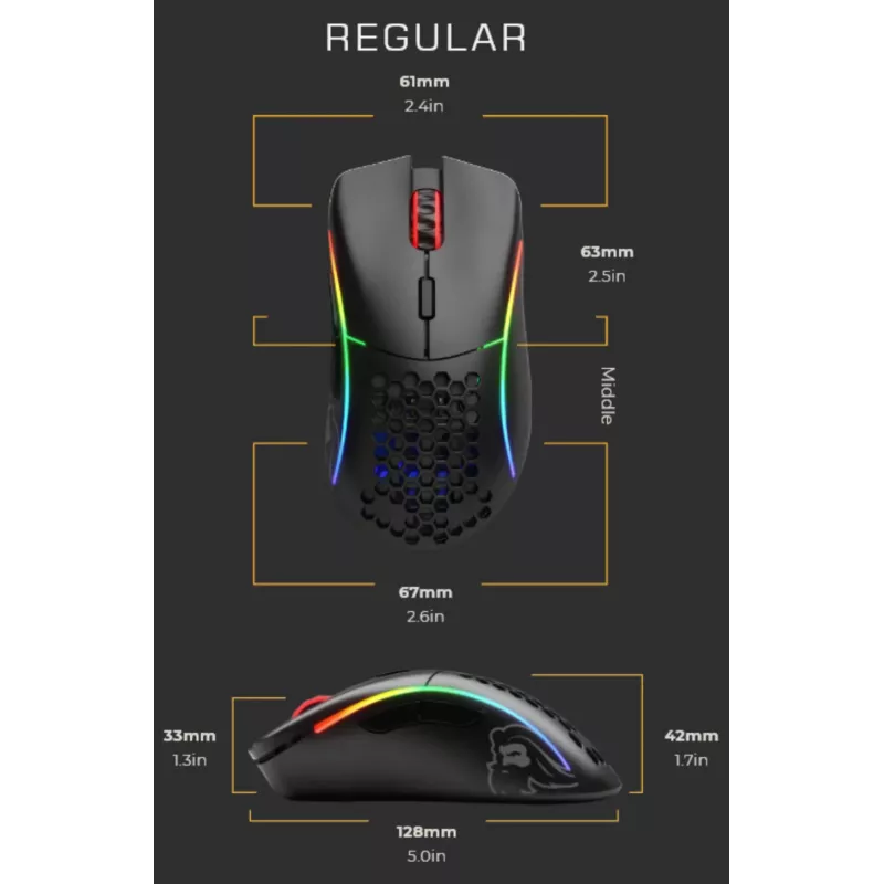 Mouse gaming Glorious Model D Wireless – nero opaco, per destrorsi, RF Wireless, 19000 DPI, nero