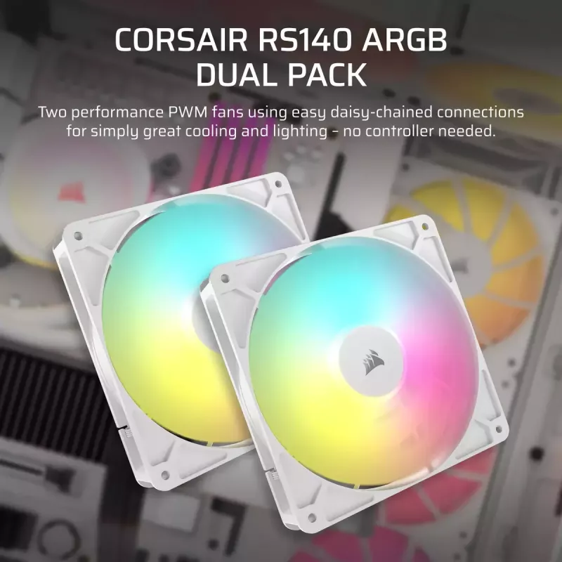 Corsair RS140 ARGB Dual Pack ventole per case, 140 mm, bianche, CO-9050187-WW
