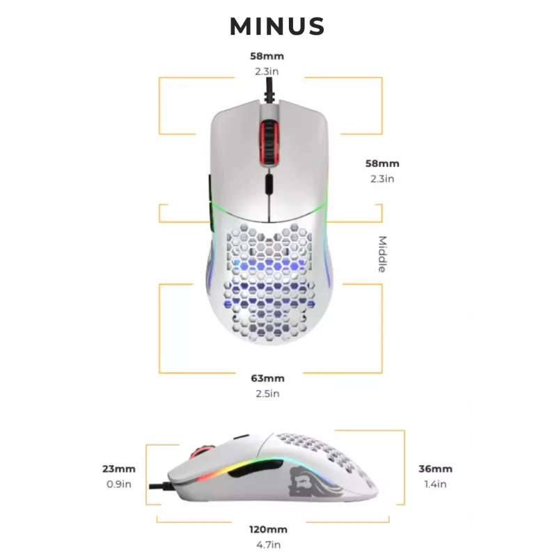 Mouse Glorious Gaming Glorious Model O- Regular (bianco), per destrorsi, ottico, USB Type-A, 3200 DPI, bianco