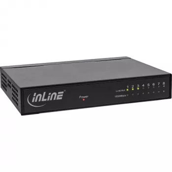 InLine Switch di rete 8 porte, 1 Gbit/s, desktop, metallo, senza ventola, porte schermate