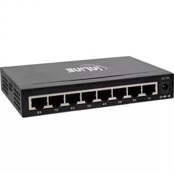 InLine Switch di rete 8 porte, 1 Gbit/s, desktop, metallo, senza ventola, porte schermate