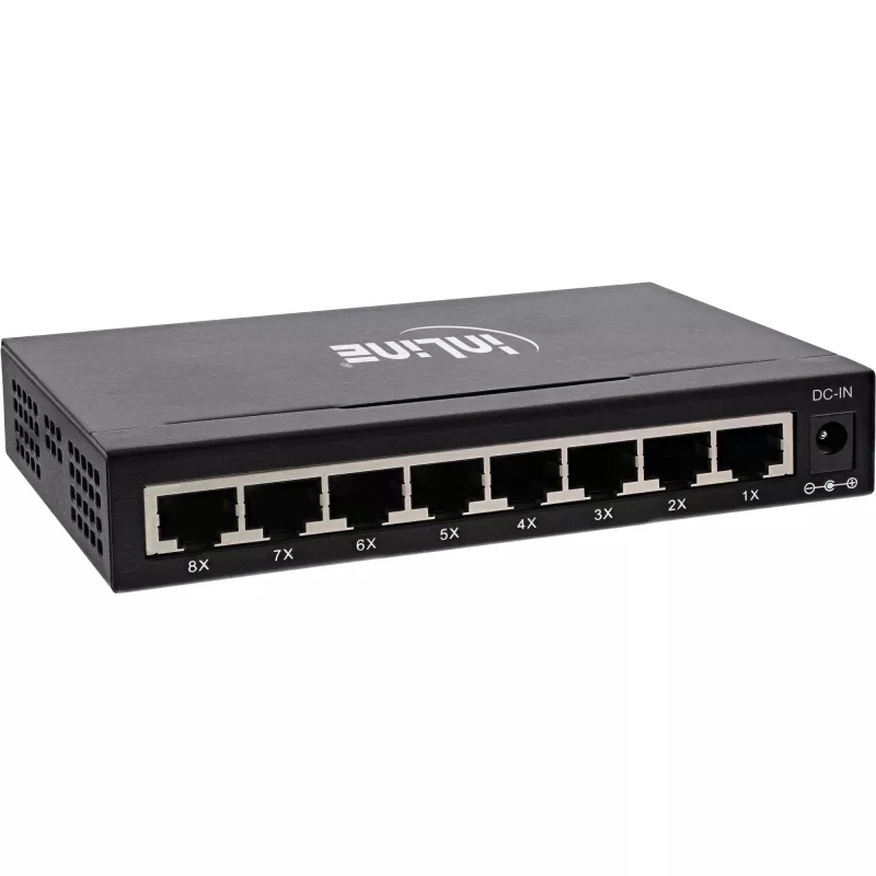 InLine Switch di rete 8 porte, 1 Gbit/s, desktop, metallo, senza ventola, porte schermate