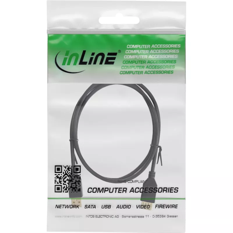 InLine Cavo di prolunga USB 2.0 Type-A maschio / femmina, placcato oro, nero, 0,5 m