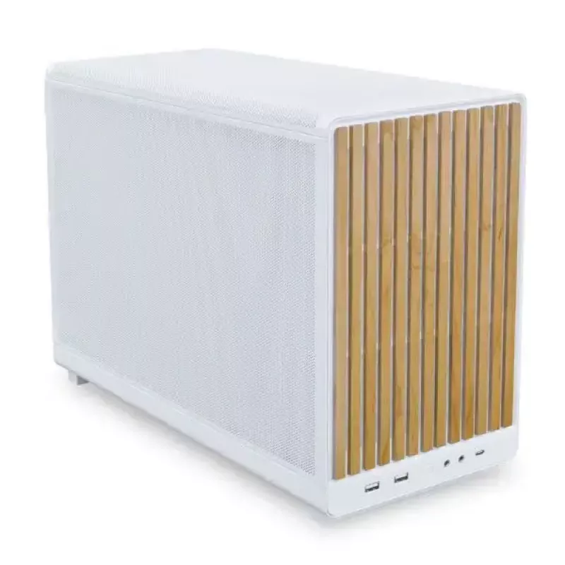 Case PC Lian Li A3-mATX Micro Tower bianco con accenti in legno — supporto Micro-ATX/Mini-ITX, alimentatori ATX/SFX/SFX‑L