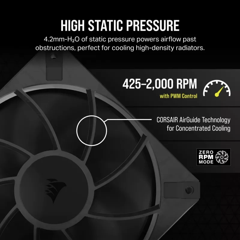 Ventola Corsair RS120 MAX 12 cm nera 2000 U/min 4,2 mmH2O