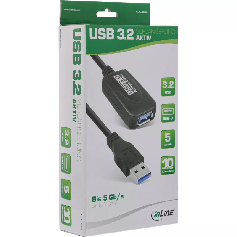 InLine cavo ripetitore attivo USB3.2 Gen.1 Type-A maschio / femmina, nero, 5m