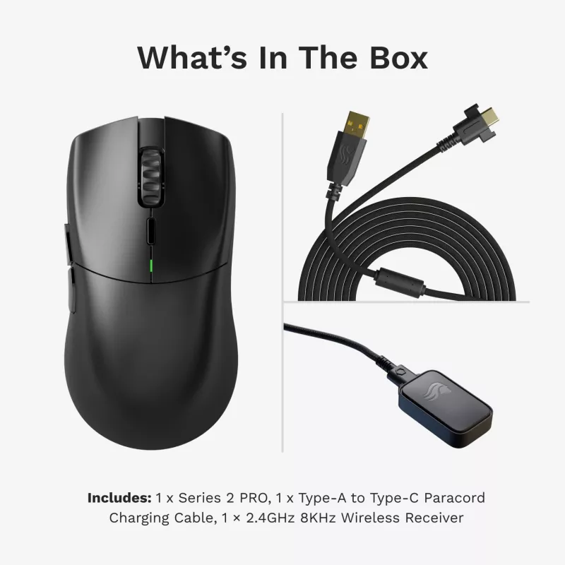 Mouse da gaming wireless GLORIOUS Series 2 PRO (per destrimani) – 26.000 DPI, RF Wireless + USB‑C, 4K/8K Hz, 6 tasti, nero