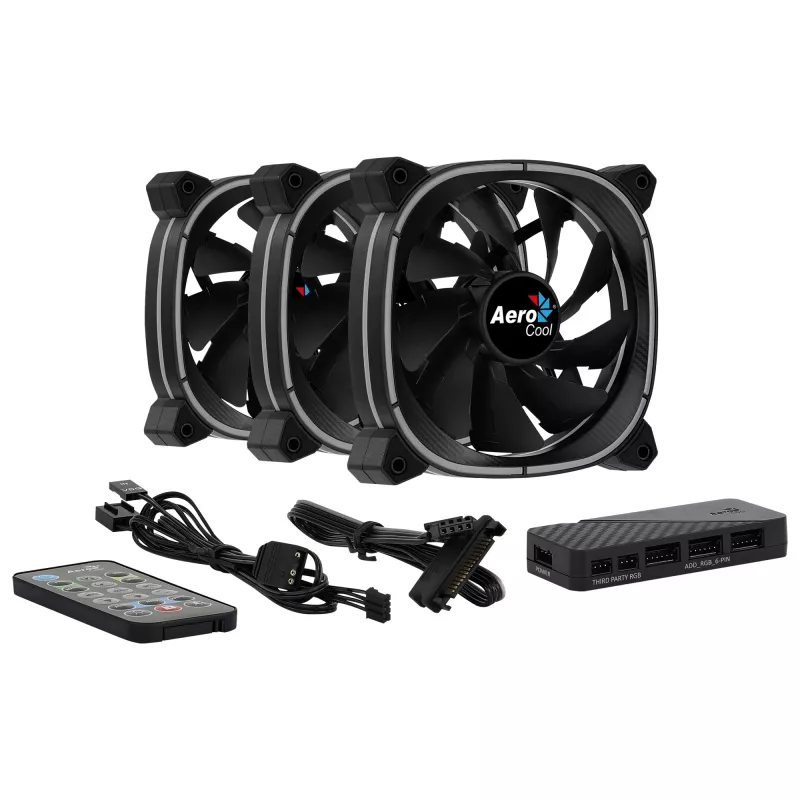 Aerocool ASTRO12PRO kit 3 ventole PC 12 cm LED RGB antivibrazione telecomando