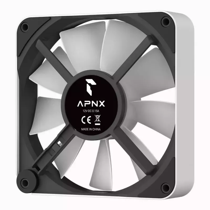 APNX FP2-120 PWM ARGB ventola per case, 120 mm, 500–1800 giri/min, 83,85 CFM, 34,8 dB, bianca