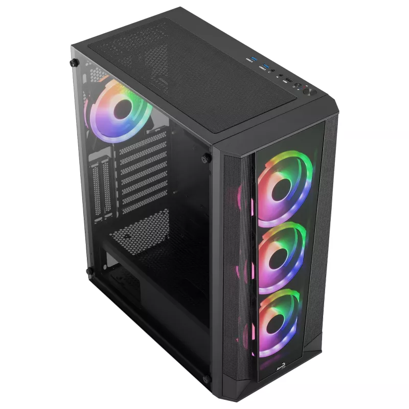 Case PC Aerocool PRISMBKV3 ATX nero 4 ventole ARGB frontale laterale in vetro temperato