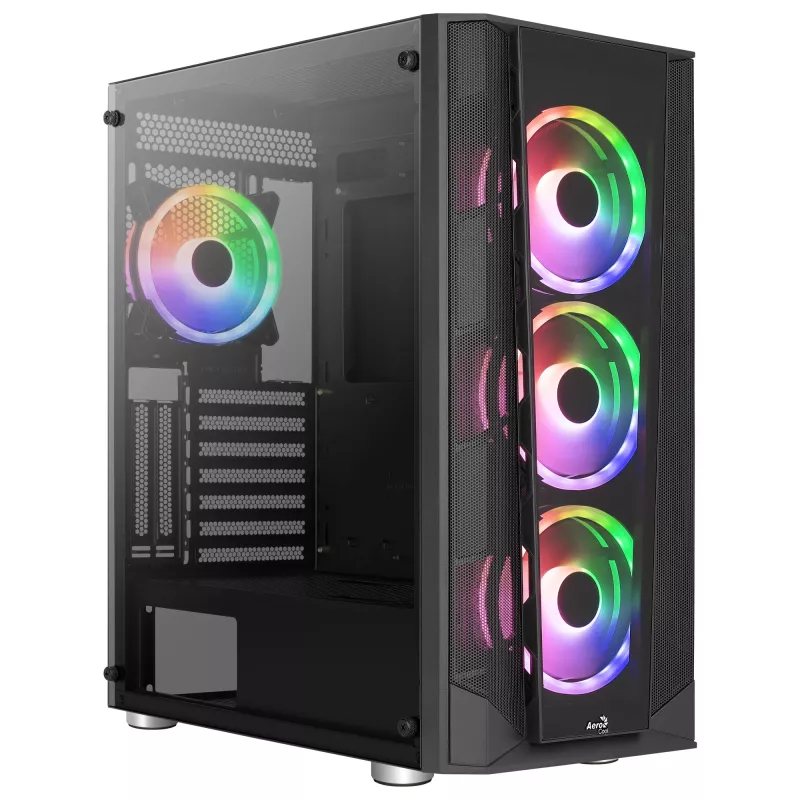 Case PC Aerocool PRISMBKV3 ATX nero 4 ventole ARGB frontale laterale in vetro temperato