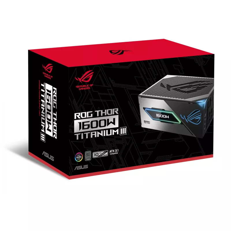 Alimentatore ASUS ROG THOR-1600T3-GAMING 1600 W, 80 PLUS Titanium, ATX 3.1, completamente modulare, display OLED
