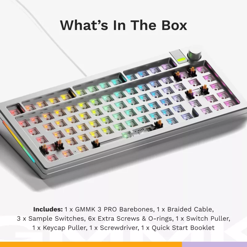 Glorious Gaming GMMK 3 PRO 75% Barebones Wired Silver - US, 75%, con filo, USB, RGB LED, Argento