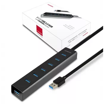 Axagon HUE-SA7BP hub di ricarica 7x USB 3.0 in alluminio nero incl. alimentatore