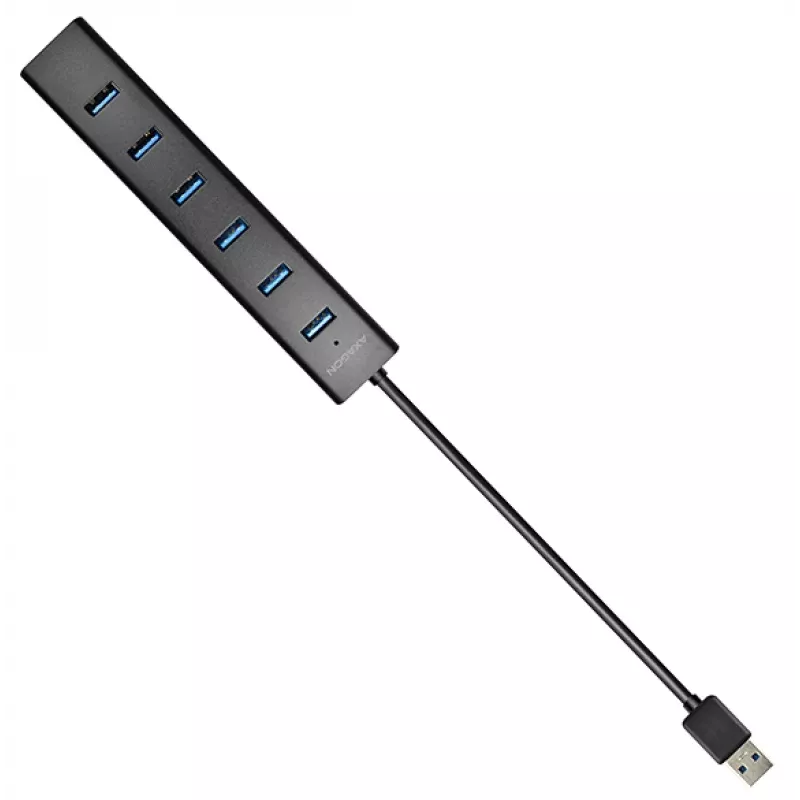 Axagon HUE-SA7BP hub di ricarica 7x USB 3.0 in alluminio nero incl. alimentatore