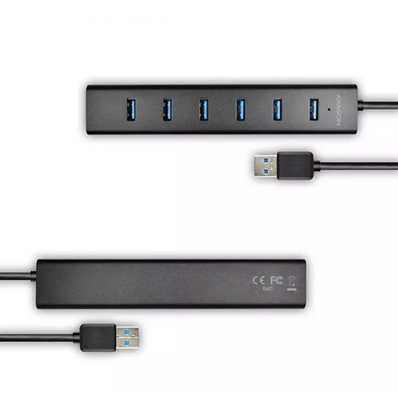 Axagon HUE-SA7BP hub di ricarica 7x USB 3.0 in alluminio nero incl. alimentatore