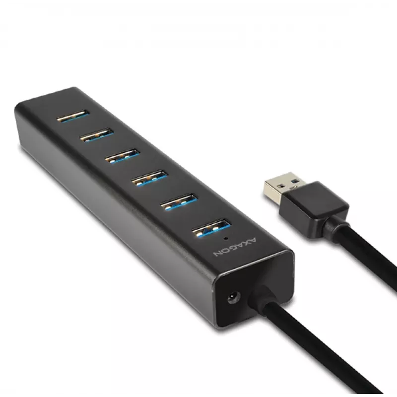 Axagon HUE-SA7BP hub di ricarica 7x USB 3.0 in alluminio nero incl. alimentatore
