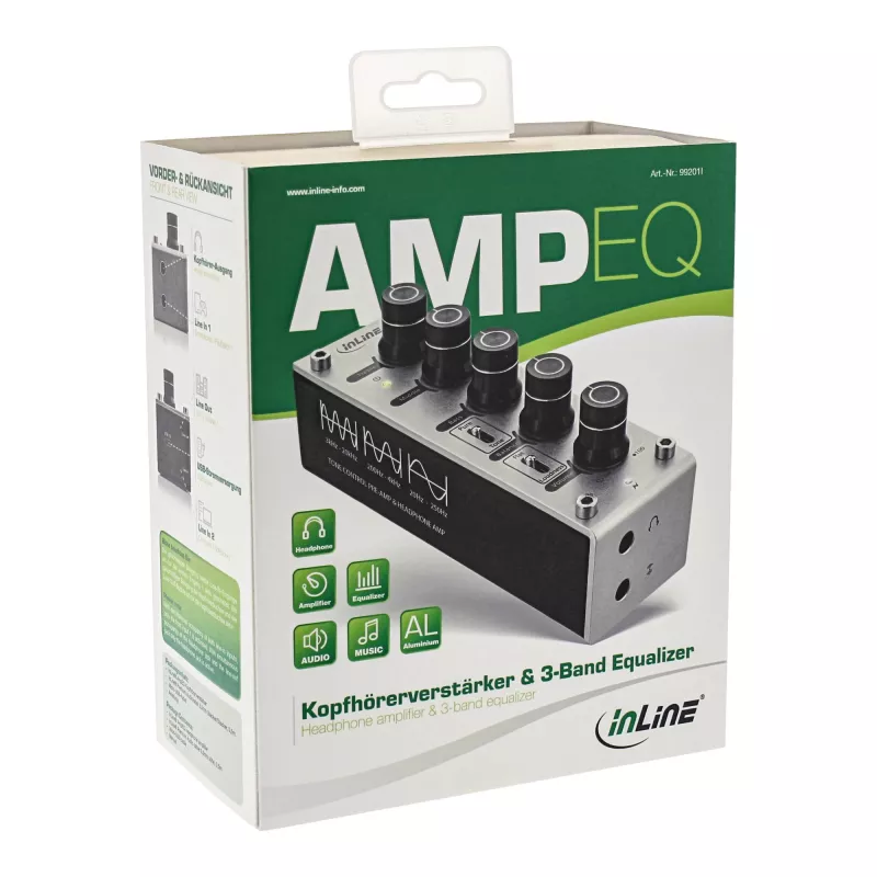 InLine AmpEQ Tri-Tone Hi-Res AUDIO preamplificatore e amplificatore per cuffie, 3,5 mm stereo, alimentazione USB
