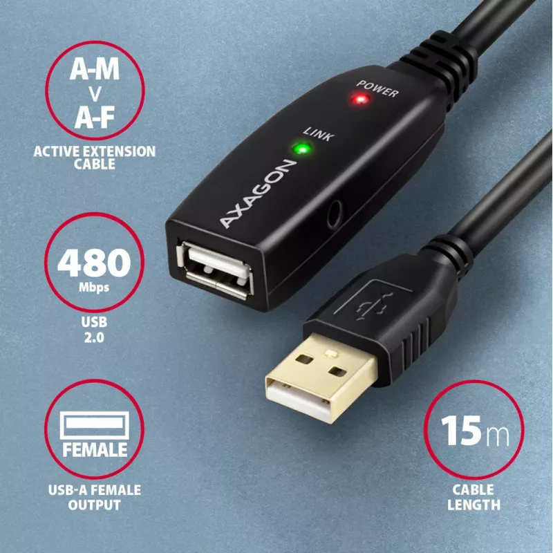 Cavo prolunga/ripetitore attivo Axagon ADR-215 USB 2.0 A-M -> A-F 15 m
