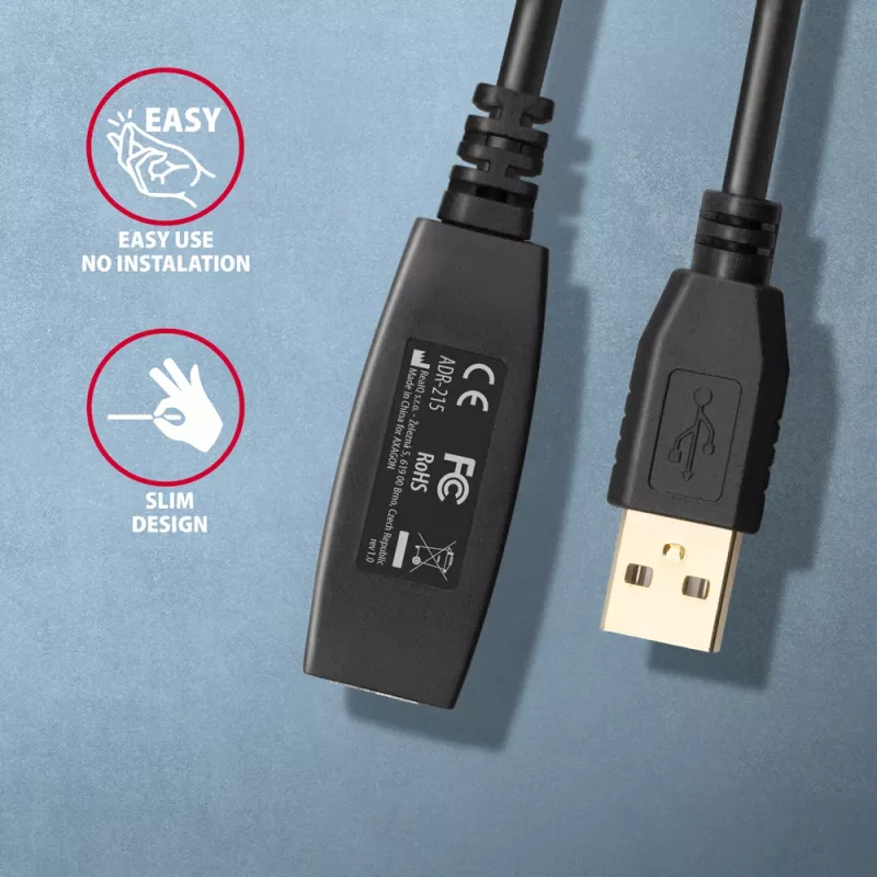 Cavo prolunga/ripetitore attivo Axagon ADR-215 USB 2.0 A-M -> A-F 15 m
