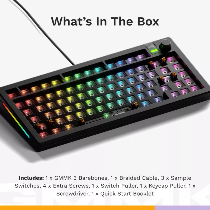 Glorious Gaming GMMK 3 75% Barebones cablata nero – ISO, 75%, cablata, USB, LED RGB, nero