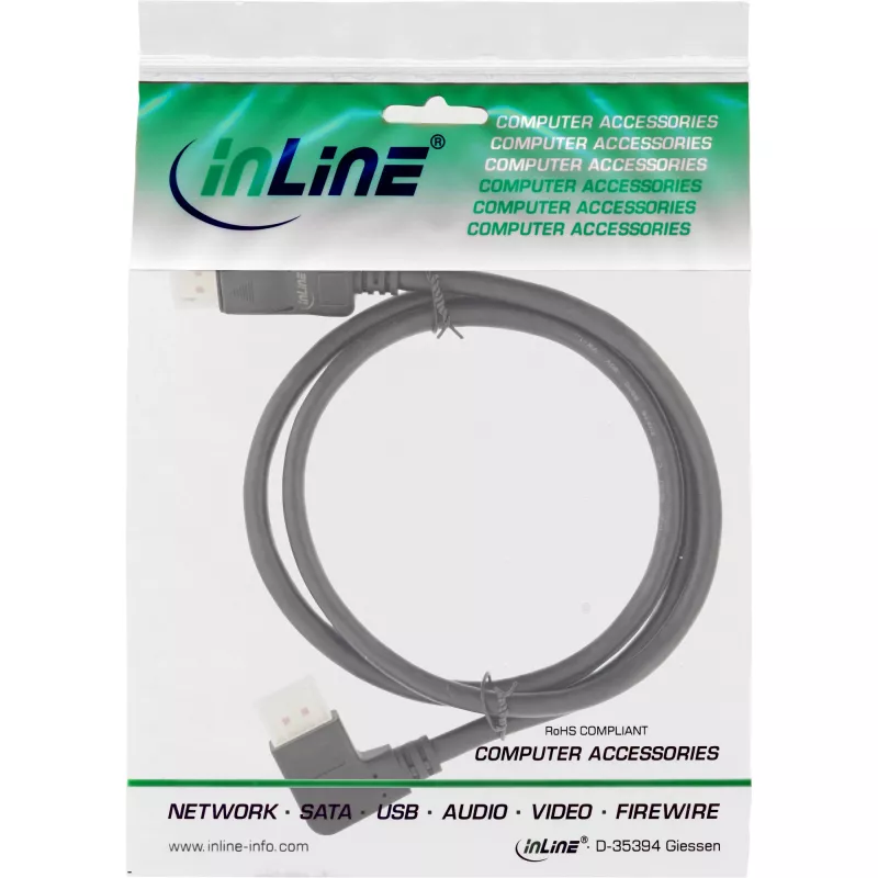 Cavo InLine DisplayPort 1.4, 8K4K, angolato a sinistra, nero/oro, 3 m