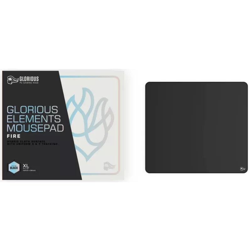Tappetino mouse Glorious Gaming Glorious Element - Fire, nero, monocromatico, tessuto, gomma, base antiscivolo, tappetino mouse gaming