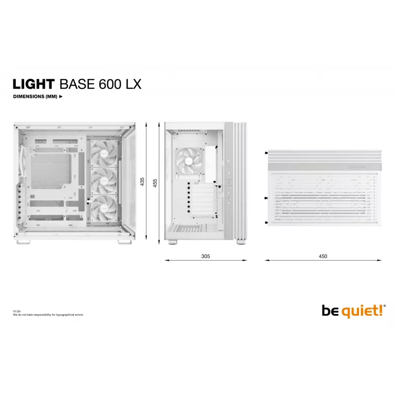 be quiet! Light Base 600 LX BGW68 case PC Midi Tower, ATX, finestra laterale in vetro temperato, ARGB, USB-C, supporto per radiatore da 360 mm, bianco