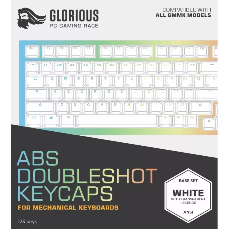 Tasti per tastiera Triton Glorious Doubleshot Keycaps V2 — ABS, bianco, compatibili con GMMK