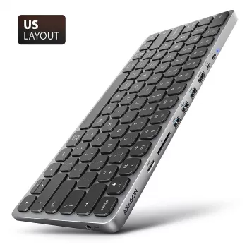Axagon HMC-KB-US, hub USB 5Gbps con tastiera, HDMI 4K/60Hz, 3x USB-A, SD/mSD, audio, PD 100, layout US