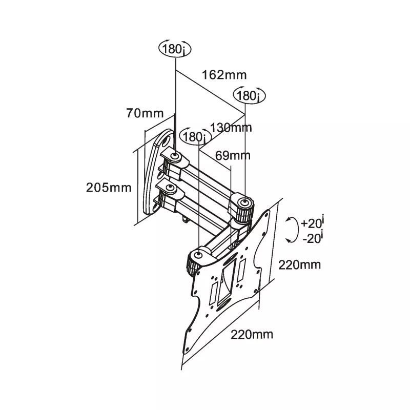Supporto a parete InLine per TFT/LED/Plasma 58–107 cm (23–42 inch) inclinabile/orientabile, VESA 100x100–200x200, max 30 kg, nero