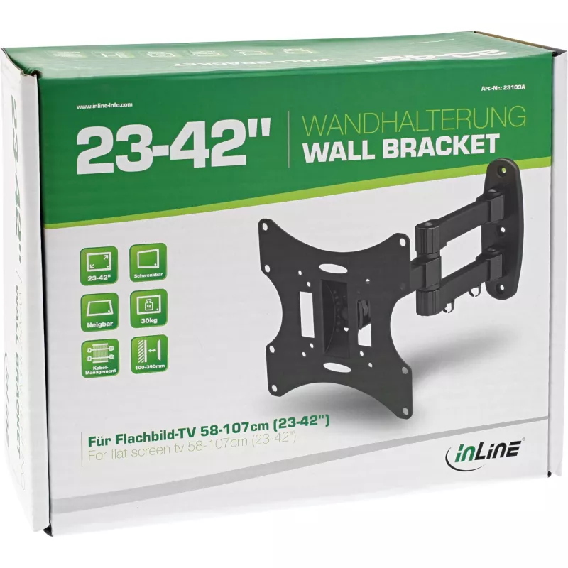 Supporto a parete InLine per TFT/LED/Plasma 58–107 cm (23–42 inch) inclinabile/orientabile, VESA 100x100–200x200, max 30 kg, nero