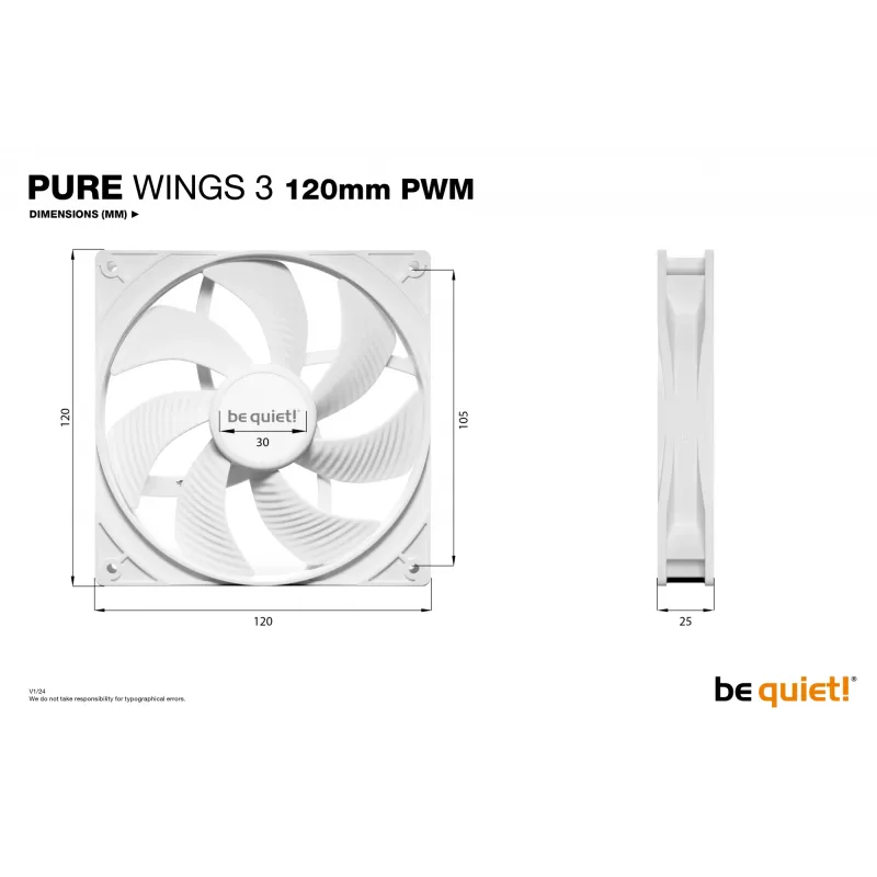 be quiet! Pure Wings 3 120mm PWM Bianco Ventola case PC 12 cm 1 pezzo