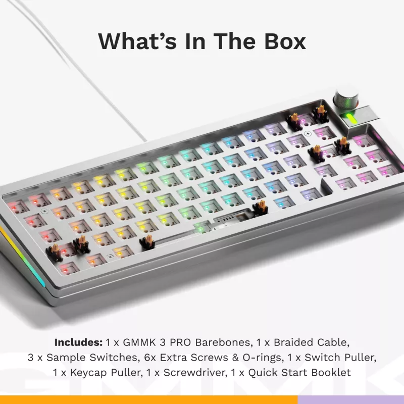 Tastiera meccanica GLORIOUS GMMK 3 PRO 65% Barebones cablata Argento — 65% USB RGB, cavo 2 m