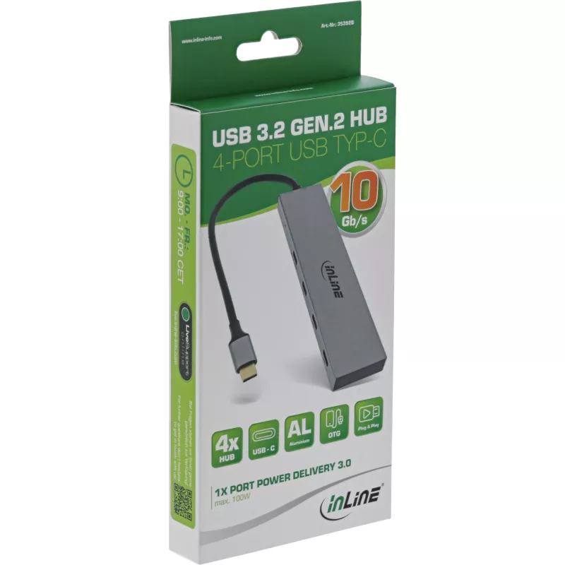 Hub USB 3.2 Gen.2 InLine (10 Gb/s), 4 porte USB-C, OTG, case in alluminio