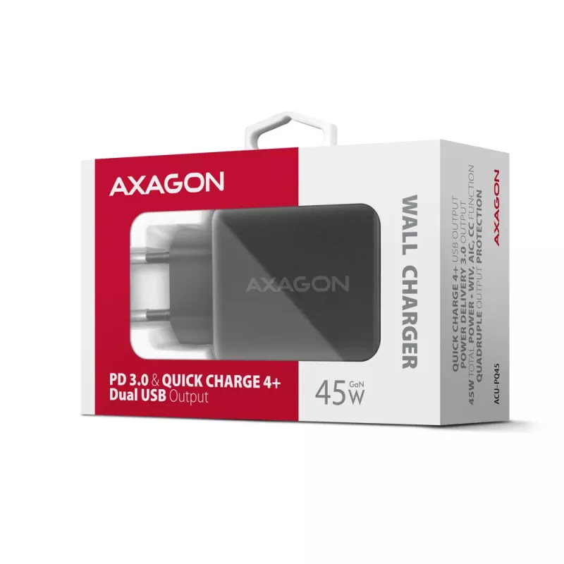 Caricabatterie Axagon ACU-PQ45 QC 3.0 4.0 AFC FCP PPS PD 45W nero