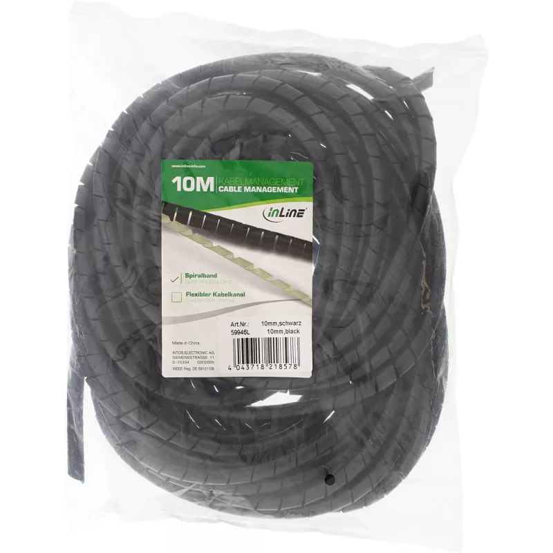 Nastro spiralato InLine 10 m, nero, 10 mm, nero, 1 cm, 169 g, 200 mm, 210 mm, 50 mm