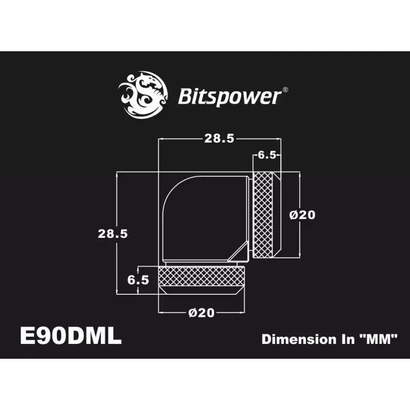 Raccordo a compressione BitsPower Carbon nero BP-CBE90DML — raccordo in ottone a 90°, finitura carbonio nero, 1 pezzo