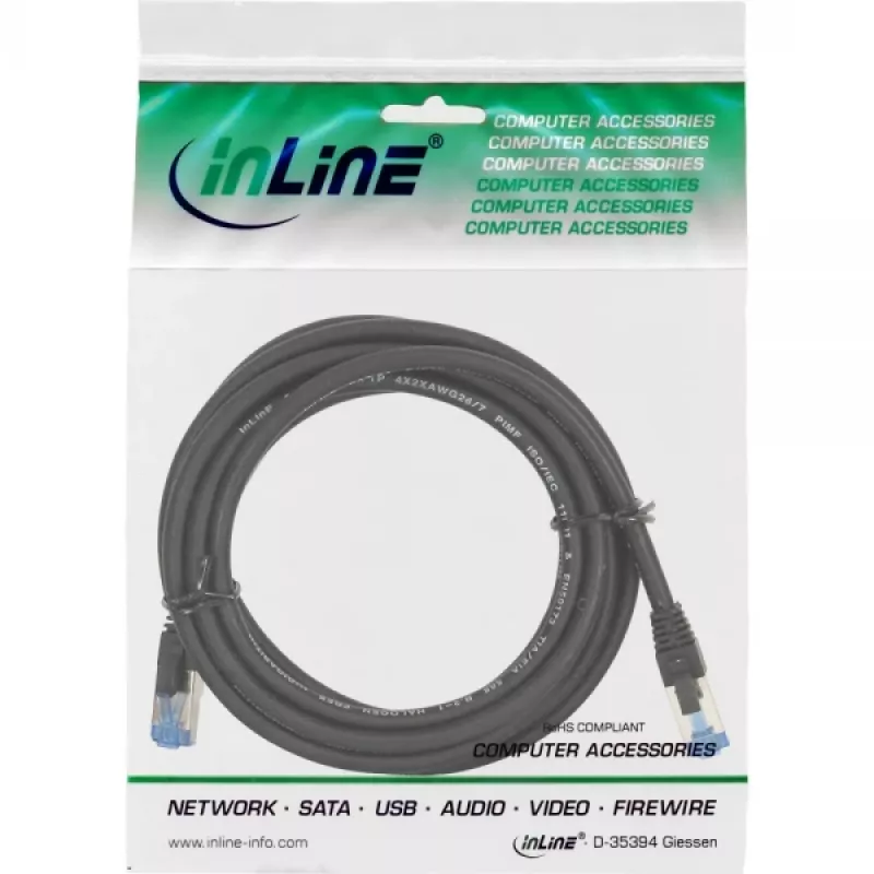 Cavo patch InLine S/FTP PiMF Cat.6A halogen-free 500MHz nero 10m