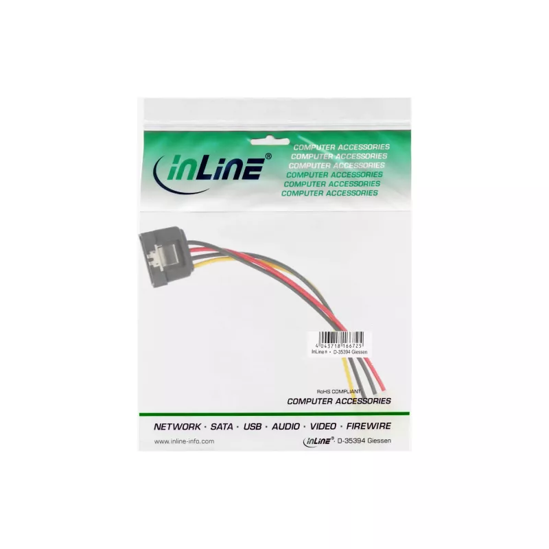 Cavo adattatore alimentazione InLine SATA 4-Pin Molex / 15-Pin SATA con blocco 0,15 m