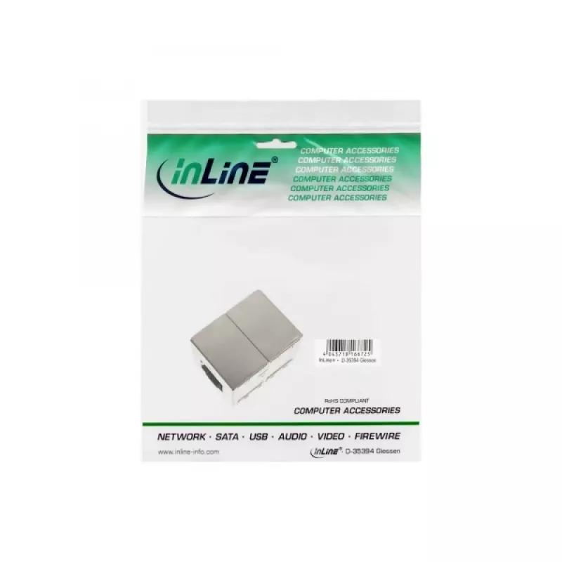 Adattatore InLine Cat.6, metallo completamente schermato, 2x RJ45 femmina/femmina, diretto