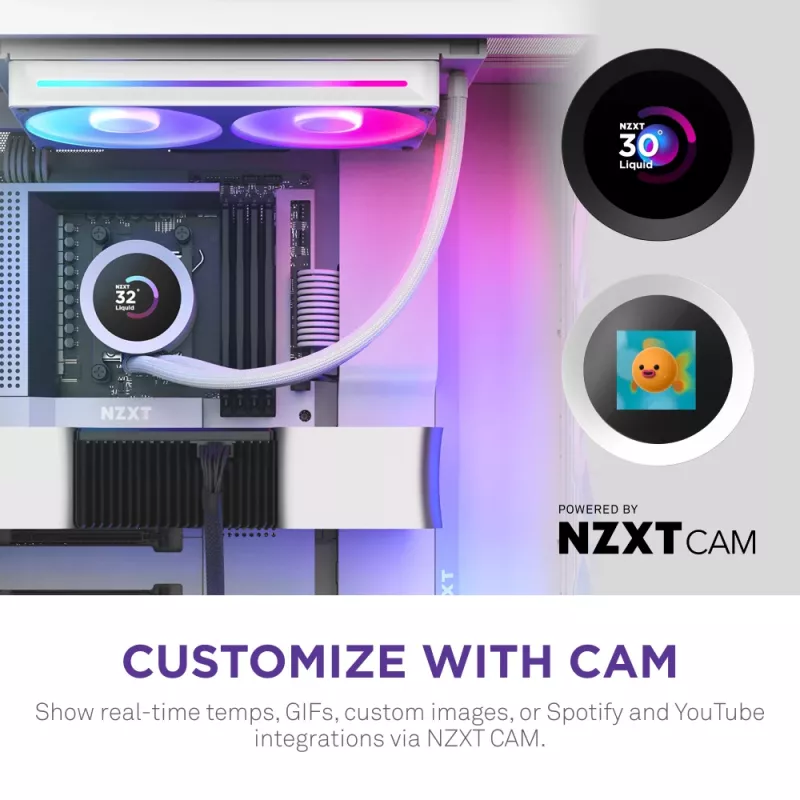 Dissipatore CPU a liquido all-in-one NZXT Kraken Plus RGB 240 — ventole da 120 mm, cuscinetto FDB, bianco