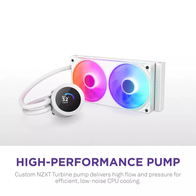 Dissipatore CPU a liquido all-in-one NZXT Kraken Plus RGB 240 — ventole da 120 mm, cuscinetto FDB, bianco