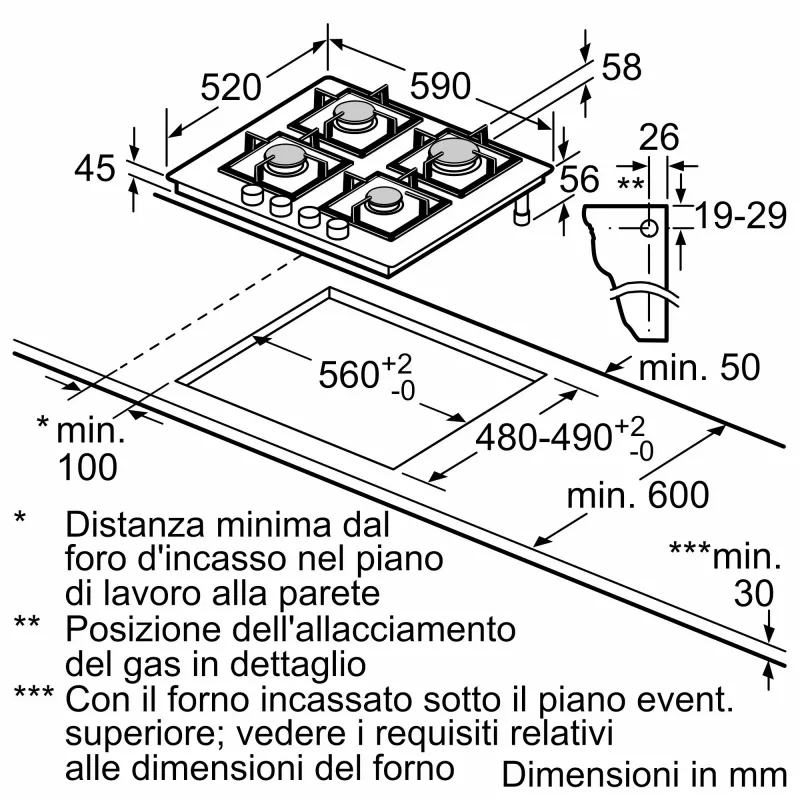 Piano cottura Bosch Serie 4 PNP6B6K40 nero da incasso 60 cm a gas 4 zone