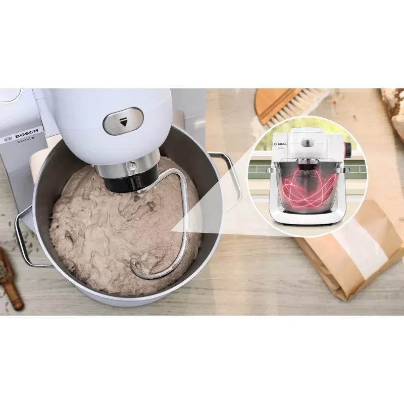 Bosch Serie 6 MUMS6EW22 robot da cucina, 1600 W, set pasticceria, accessorio frullatore, bianco/acciaio inox