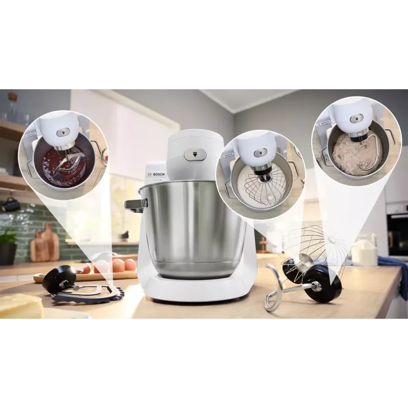 Bosch Serie 6 MUMS6EW22 robot da cucina, 1600 W, set pasticceria, accessorio frullatore, bianco/acciaio inox